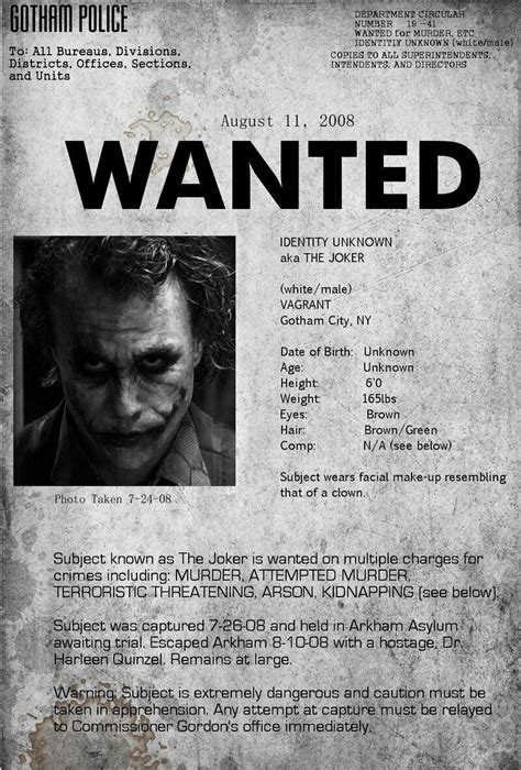 Batman The Dark Knight Joker Wanted Poster Print