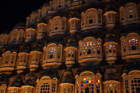 Scenic Night View To Hawa Mahal in Jaipur, India Stock Image - Image of mughals, historical ...