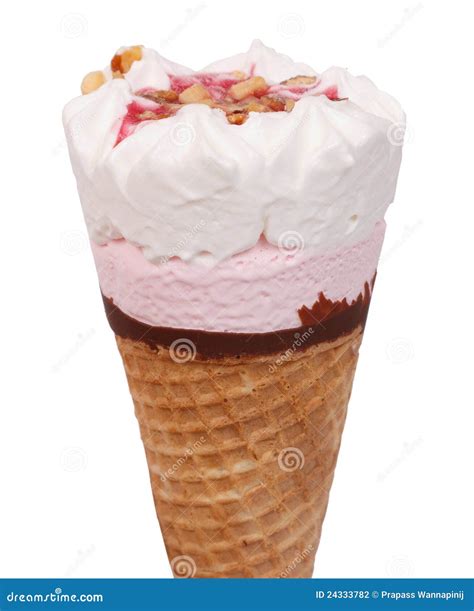 Strawberry Ice Cream Cone Isolated Stock Photo - Image of object, yummy ...