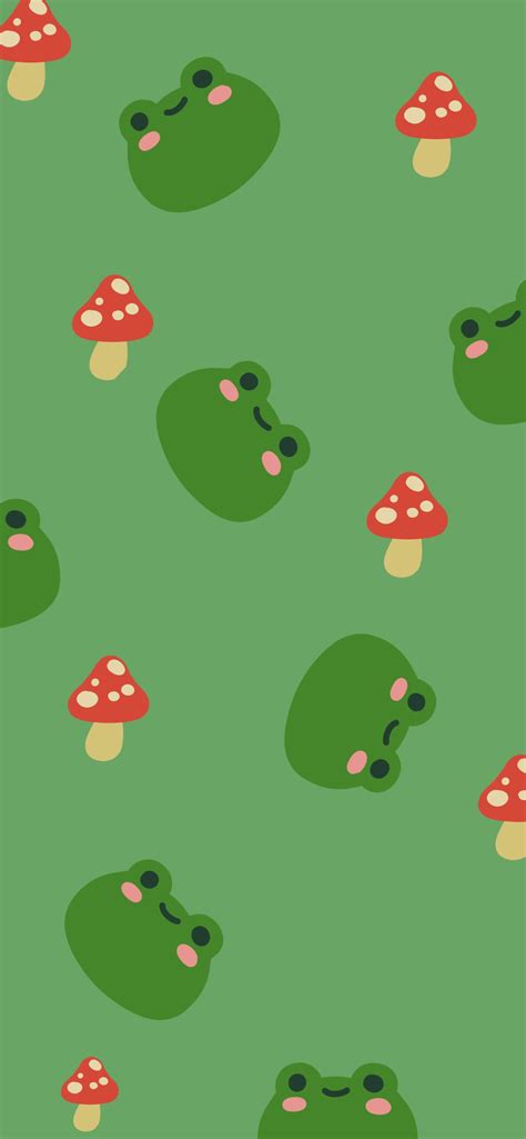 Kawaii Frog & Mushroom Green Wallpapers - Cute Frog Wallpaper Sage Green Wallpaper, Frog ...