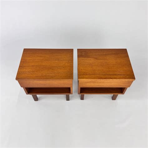 Mid Century Set of 2 Teak Bed Side Tables, 1960s SOLD - Old North Interiors
