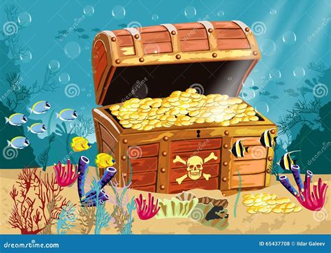 Underwater Scenery with a Treasure Chest Stock Illustration - Illustration of colony, heniochus ...