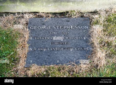 Memorial to George Stephenson the railway pioneer, at his burial place of Holy Trinity Church ...