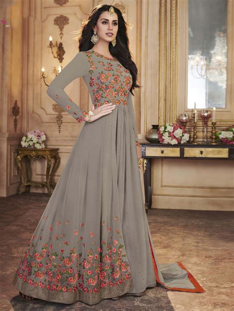 Grey Abaya Style Anarkali Suit With Resham Embroidery | Anarkali dress ...