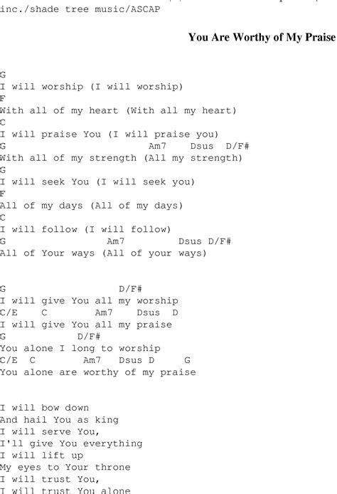 You Are Worthy of My Praise - Christian Gospel Song Lyrics and Chords