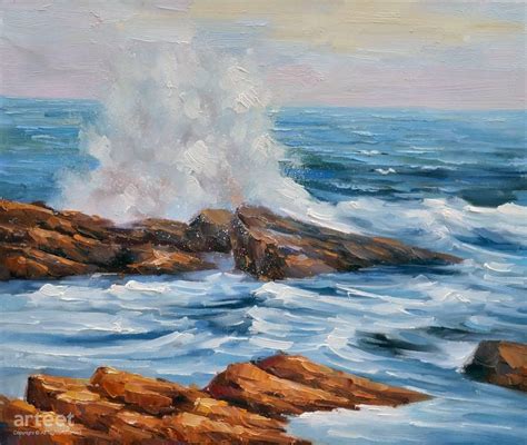 Crashing Waves on Rocks | Art Paintings for Sale, Online Gallery | Landscape art painting, Art ...