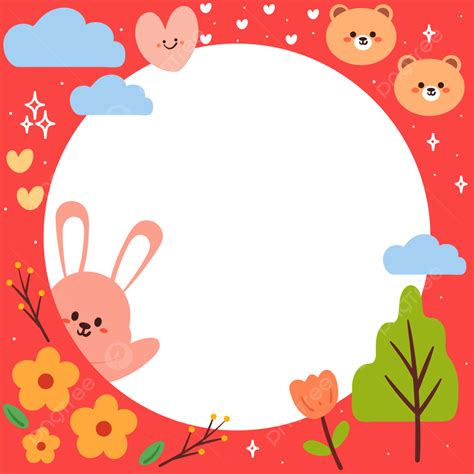 Cute Pink Frame With Bunny Bear And Plant, Twibon, Animal Drawing, Animal PNG and Vector with ...