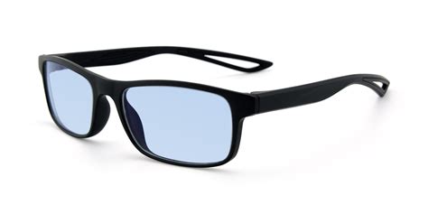 Matte Black Lightweight TR90 Rectangle Tinted Sunglasses with Light Blue Sunwear Lenses - AC4679