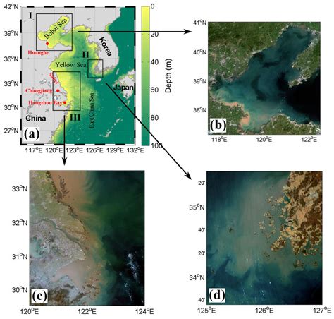 (a) Bathymetry for the Bohai Sea, Yellow Sea, and East China Sea. Three ...