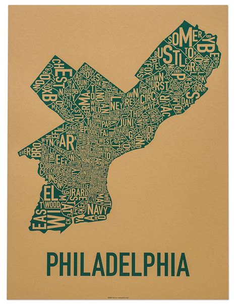 Philadelphia Typographic Neighborhood Map Poster Philadelphia Neighborhoods, Philadelphia Sports ...