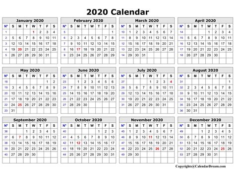 Printable Blank Yearly 2020 Calendar Template [PDF] | Calendar Dream