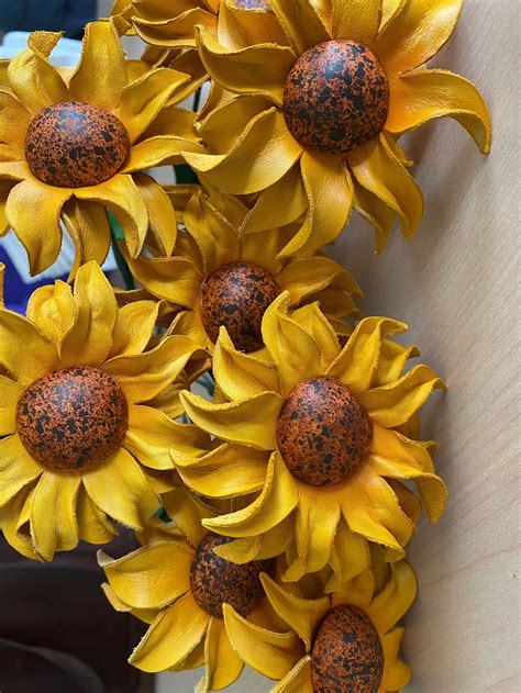 Leather sunflower long stem | Etsy