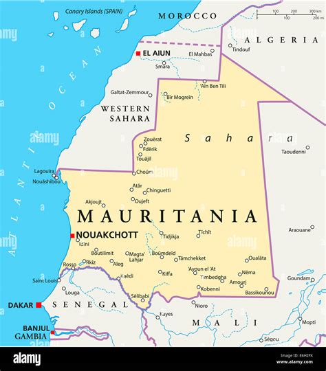 Mauritania Political Map with capital Nouakchott, national borders ...