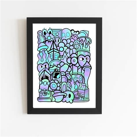 Colourful Doodle Wall Art Print | Etsy