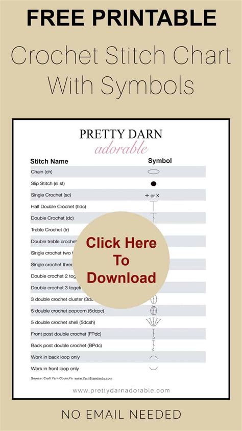 Free Printable Crochet Stitch Chart with Symbols | Crochet stitches chart, Crochet stitches ...