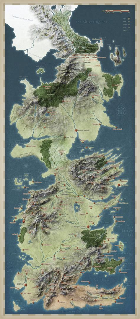 Beautiful, legible map of the Seven Kingdoms of Westeros (Game of Thrones/A Song of Ice and Fire ...