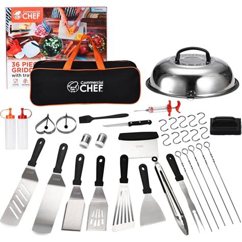 Commercial CHEF 36-Piece Stainless Steel Griddle Accessories Kit - Flat Top Grill Utensils ...