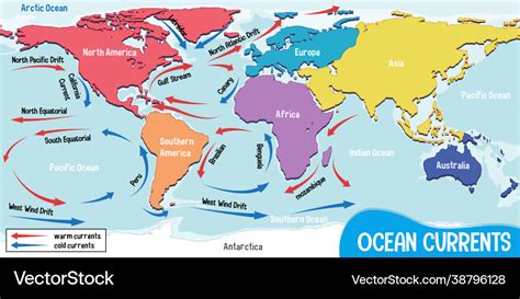 Ocean currents on world map background Royalty Free Vector