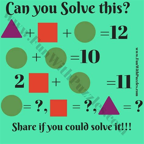 Picture Math Brain Teasers and Answers | Puzzles for Teens