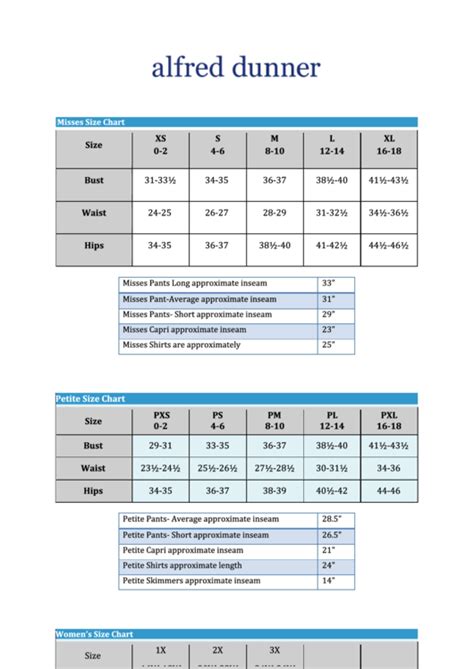 Alfred Dunner Clothing Size Chart printable pdf download