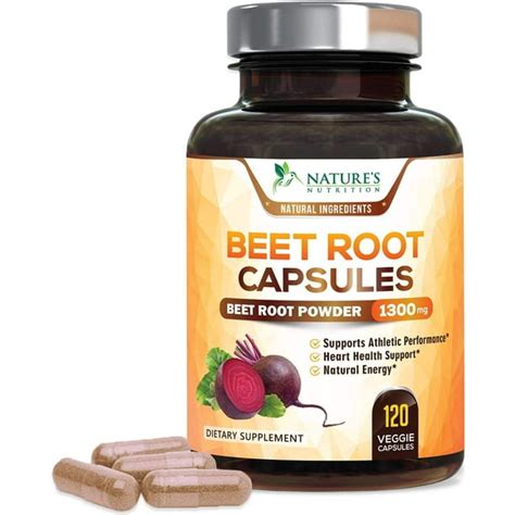 Nature's Nutrition Beet Root Capsules, 1300mg Per Serving, Organic Beetroot Powder Extract, 120 ...