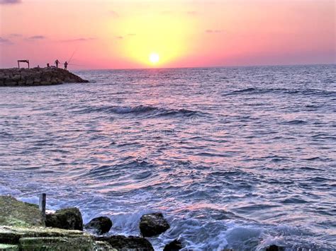 Haifa Sunset Over the Sea September 2003 Stock Photo - Image of ...