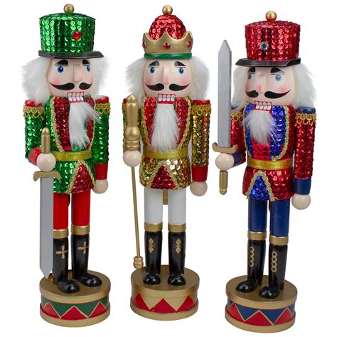 Set of 3 Red Sequin Jacket Wooden Christmas Nutcrackers 14.25 ...