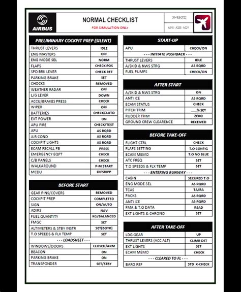 A320 FAMILY | CHECKLIST for Microsoft Flight Simulator | MSFS