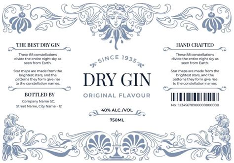 Customize for free this Ornamental Elegant Gin Label template