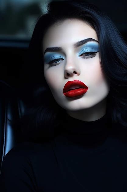 Premium AI Image | A woman with a blue eye makeup and red lips