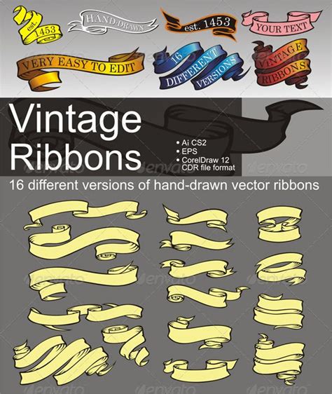 16 Vintage Ribbons | Vintage ribbon, Vintage ribbon vector, Ribbon