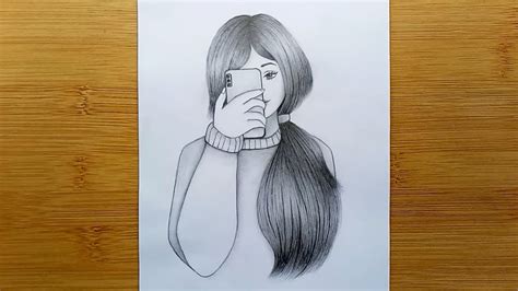 Easy Way to Draw a Girl is holding the Mobile Phone || A girl with ponytail hairstyle -Pencil ...