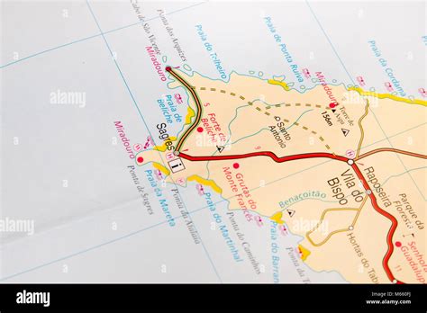 Close up of road map detail of Sagres city in Algarve, Portugal Stock Photo - Alamy