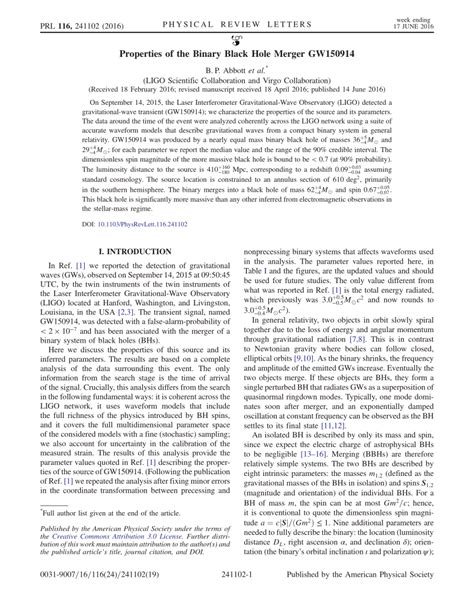 (PDF) Properties of the Binary Black Hole Merger GW150914