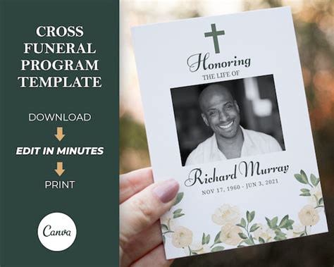 Cross Funeral Program Template Obituary Template Memorial | Etsy