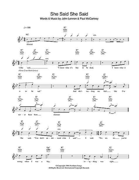 She Said She Said chords by The Beatles (Melody Line, Lyrics & Chords – 43139)