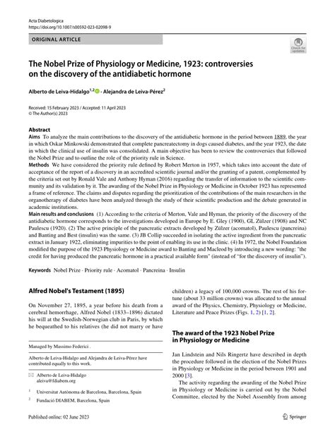 (PDF) The Nobel Prize of Physiology or Medicine, 1923: controversies on ...