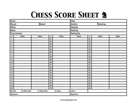 Chess Score Sheet