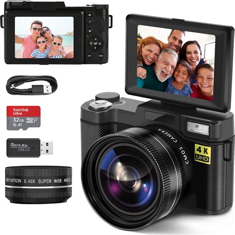 Monitech 4K Cameras for Photography 48MP Digital Camera Reversible Display Video Camera 16X ...