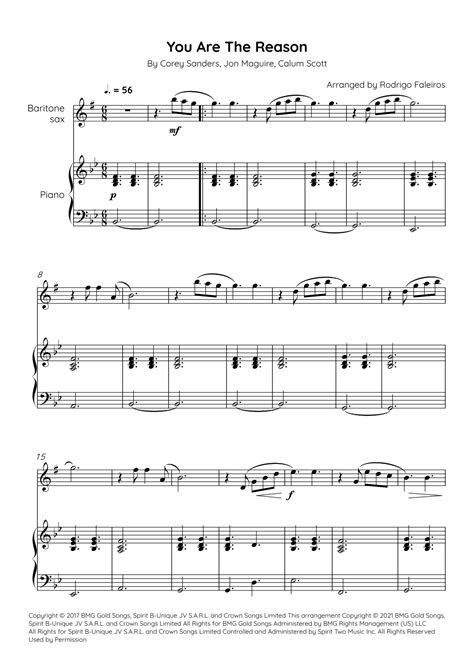 You Are The Reason (arr. Rodrigo Faleiros) Sheet Music | Calum Scott | Baritone Sax and Piano