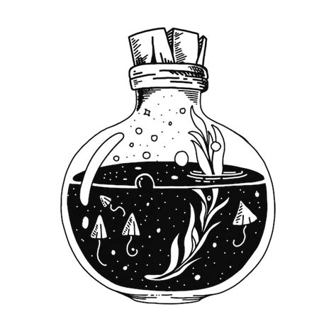 Bottle with health potion, poison and leaf potion hand drawn ...