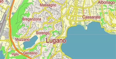 Lugano Switzerland Vector Map Free Editable Layered Adobe Illustrator + PDF + SVG