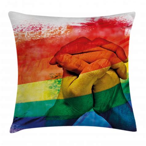 Pride Decorations Throw Pillow Cushion Cover, Hands of Young Men Put ...