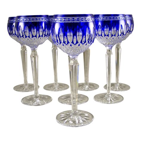 Vintage Waterford Cobalt Blue Clarendon Crystal Wine Goblets - Set of 8 | Chairish