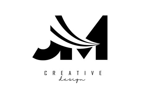 Creative black letters JM j m logo with leading lines and road concept design. Letters with ...