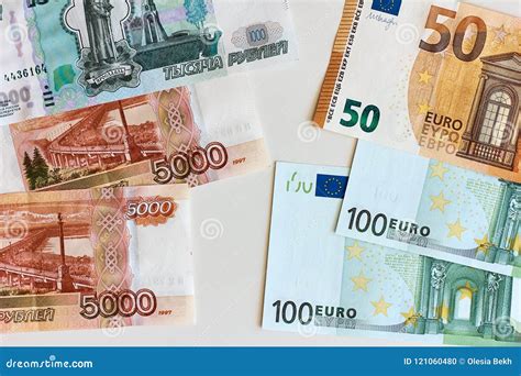 Money. Exchange Rate between Euro and Rouble Stock Photo - Image of ...