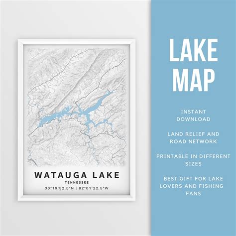 Printable Map of Watauga Lake TN Tennessee, US Instant Download Lake Map Map Poster Lake House ...