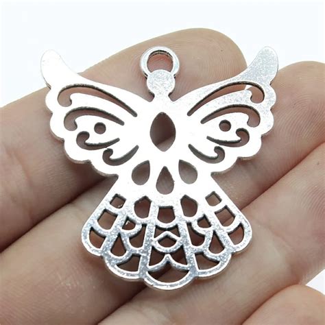 WYSIWYG 3pcs 41x39mm Big Angel Charm Antique Silver Angel Pendants ...