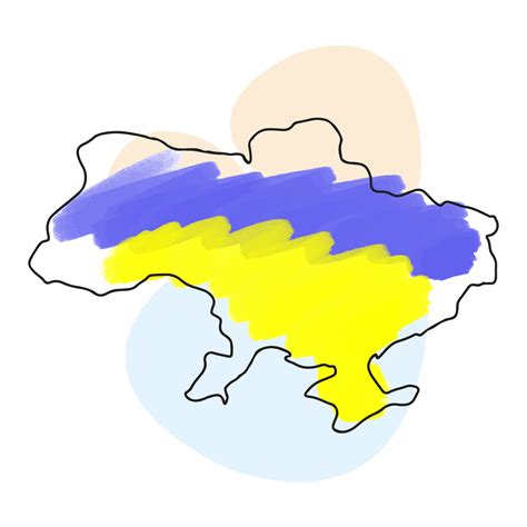 Ukraine, country territory outline, flag of Ukraine, watercolor paint ...