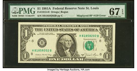 Fr. 1912-H $1 1981A Federal Reserve Note with Back Plate 129 | Lot ...